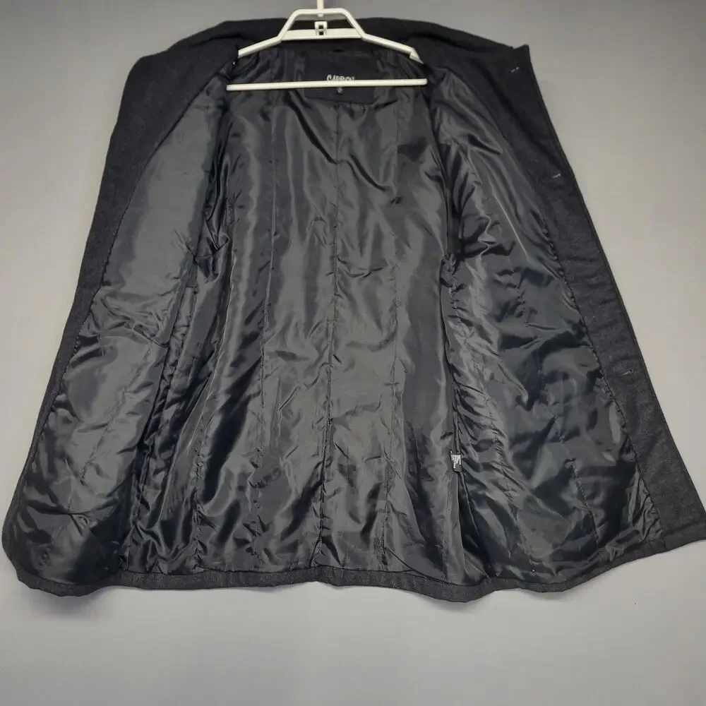 Carbon Coat Mens XL Charcoal Gray Wool Blend Car Coat Button Front Lined Pockets